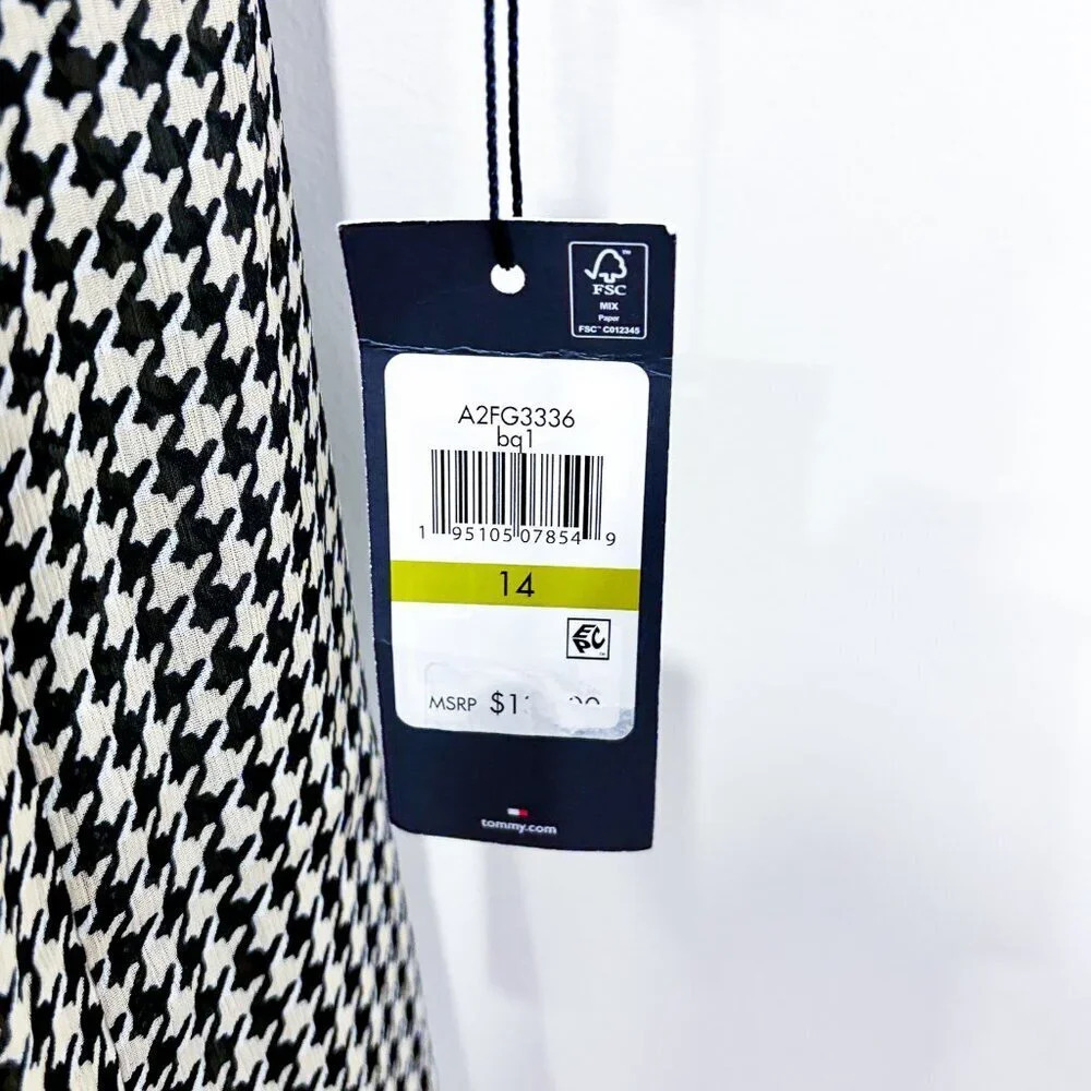 TOMMY HILFIGER Houndstooth Midi Dress NWT Long Sleeve Size 14 - Picture 5 of 10